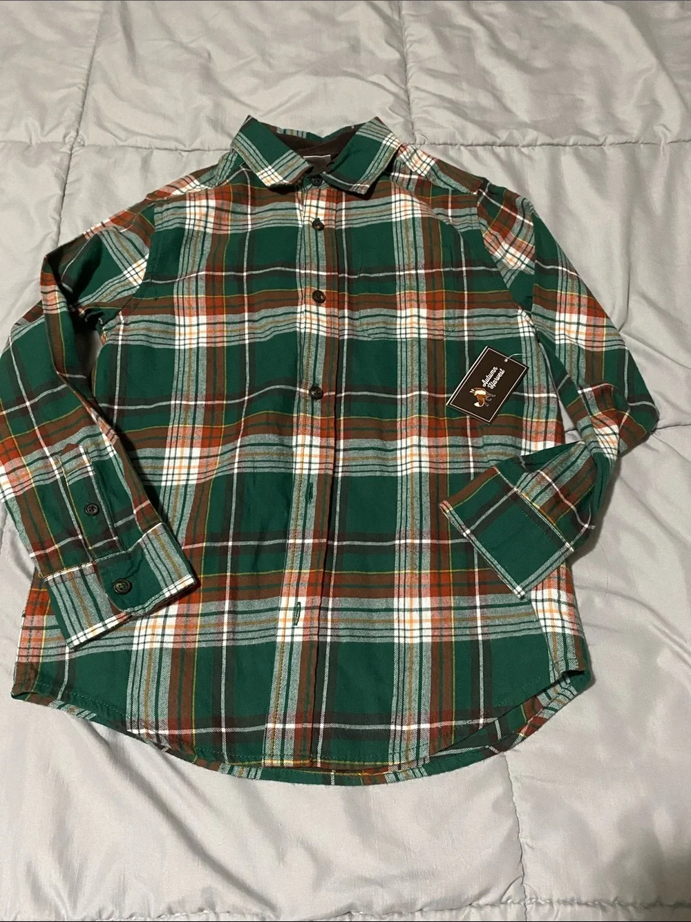 Gymboree Green Plaid Button-Down Shirt with Orange and White